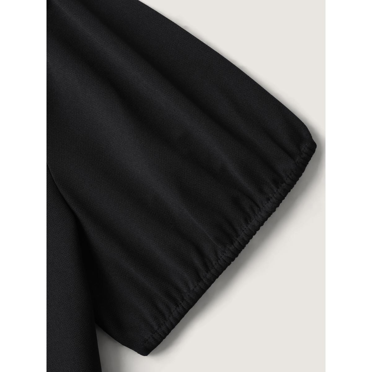 Plus Size Stretchy Bubble Hem Polka Dots Midi Dress Black Women Square Neck Short sleeve Curvy BloomChic 12/L Product Image