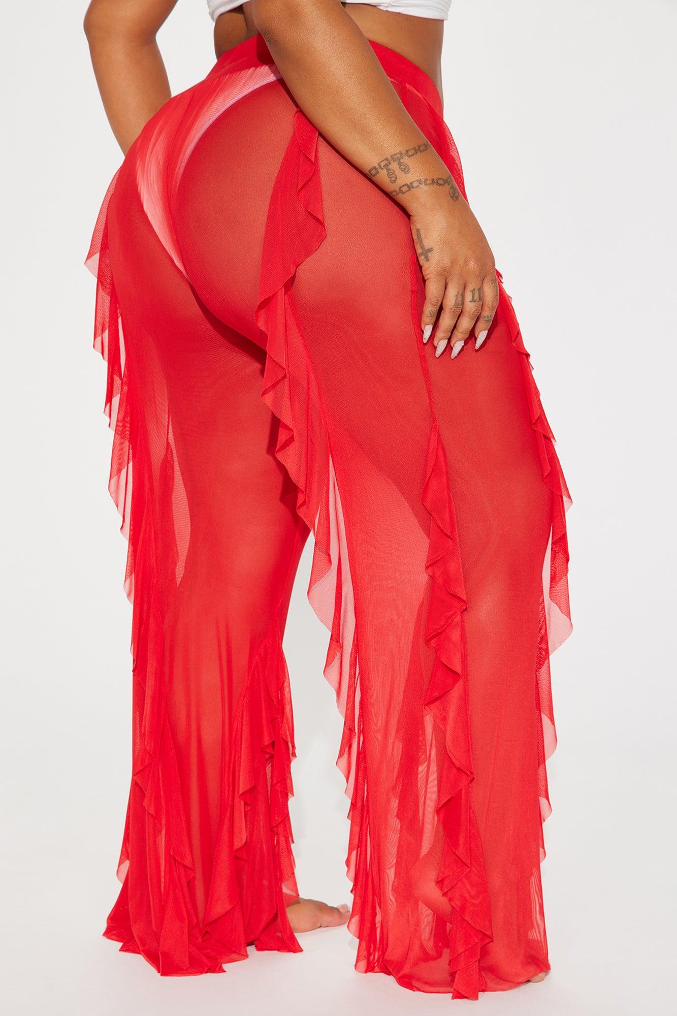 Celeste Ruffles Mesh Cover Up Pants - Red Product Image