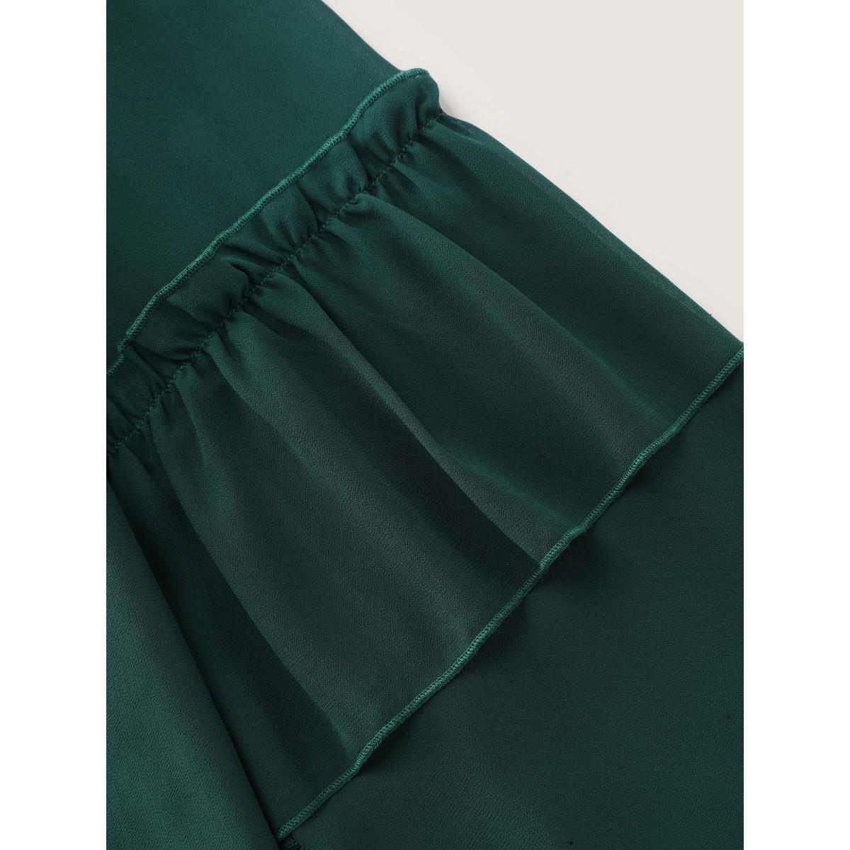 Plus Size Cyan Shirred Layered Ruffled Sheer Sleeve Blouse Women Timeless Long Sleeve Mock Neck Elegant Blouses BloomChic 26/4X Product Image