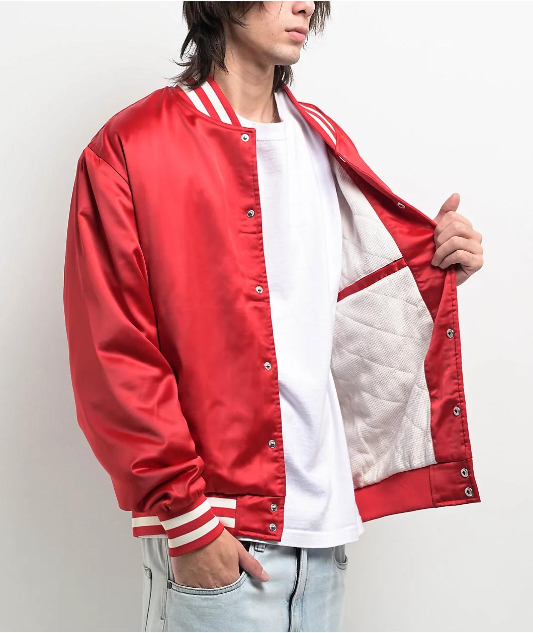 Welcome Union Thermal Satin Red Varsity Jacket Product Image
