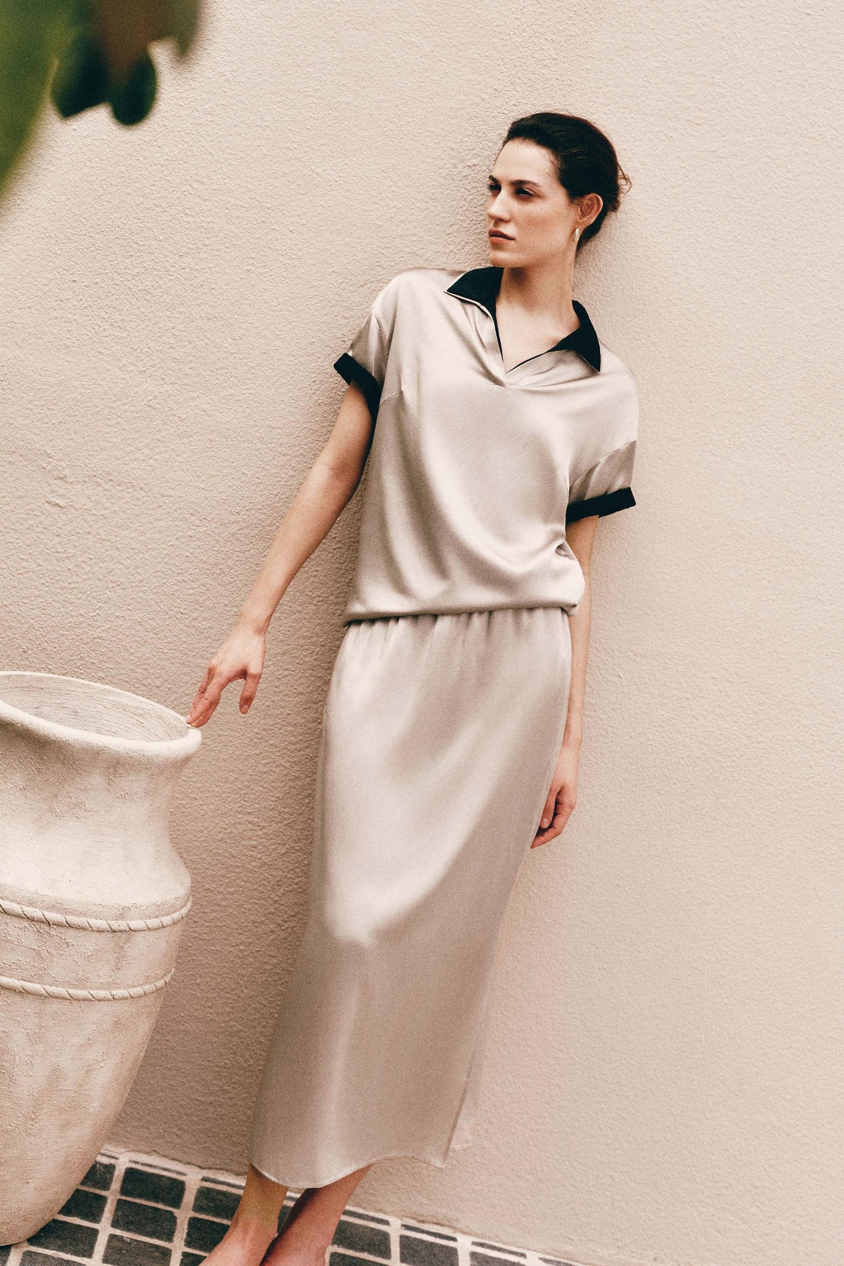 Washable Silk Charmeuse Polo Top Product Image