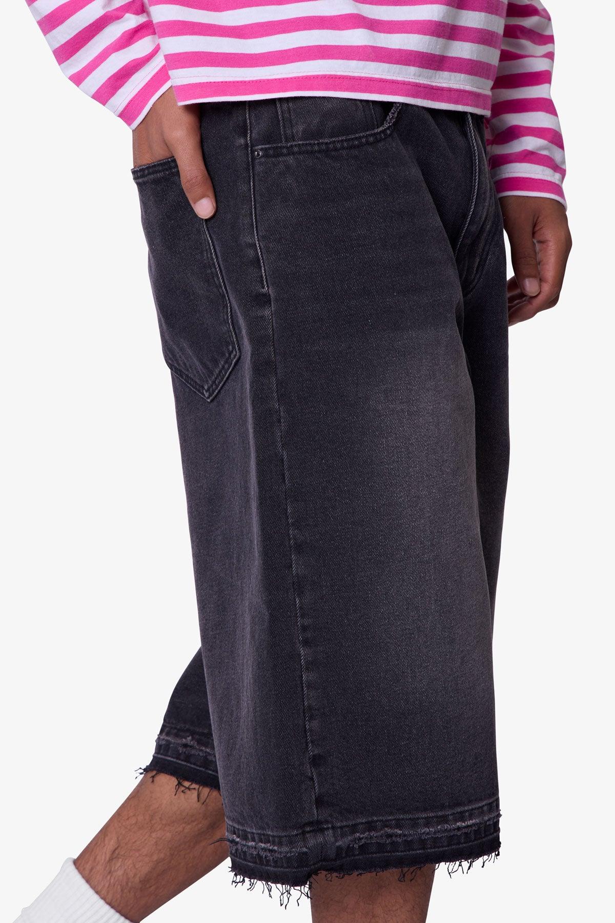 Ultra Baggy Raw Hem Denim Shorts - Washed Black Product Image