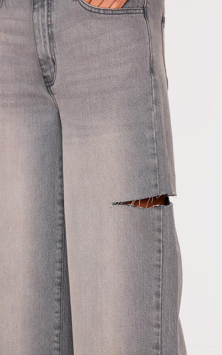 Washed Grey Thigh Split Wide Leg Style Jeans Product Image