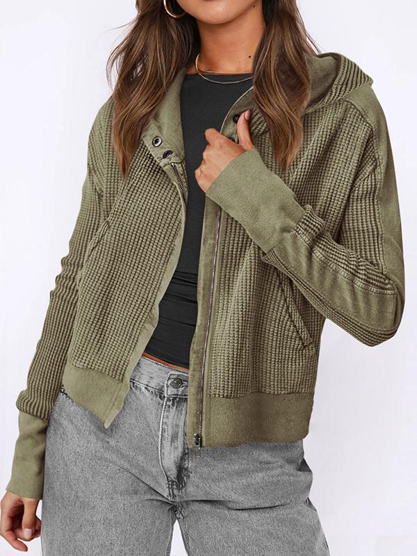 Hooded Long Sleeves Buttoned Pockets Split-Joint Zipper Hooded Outerwear Product Image