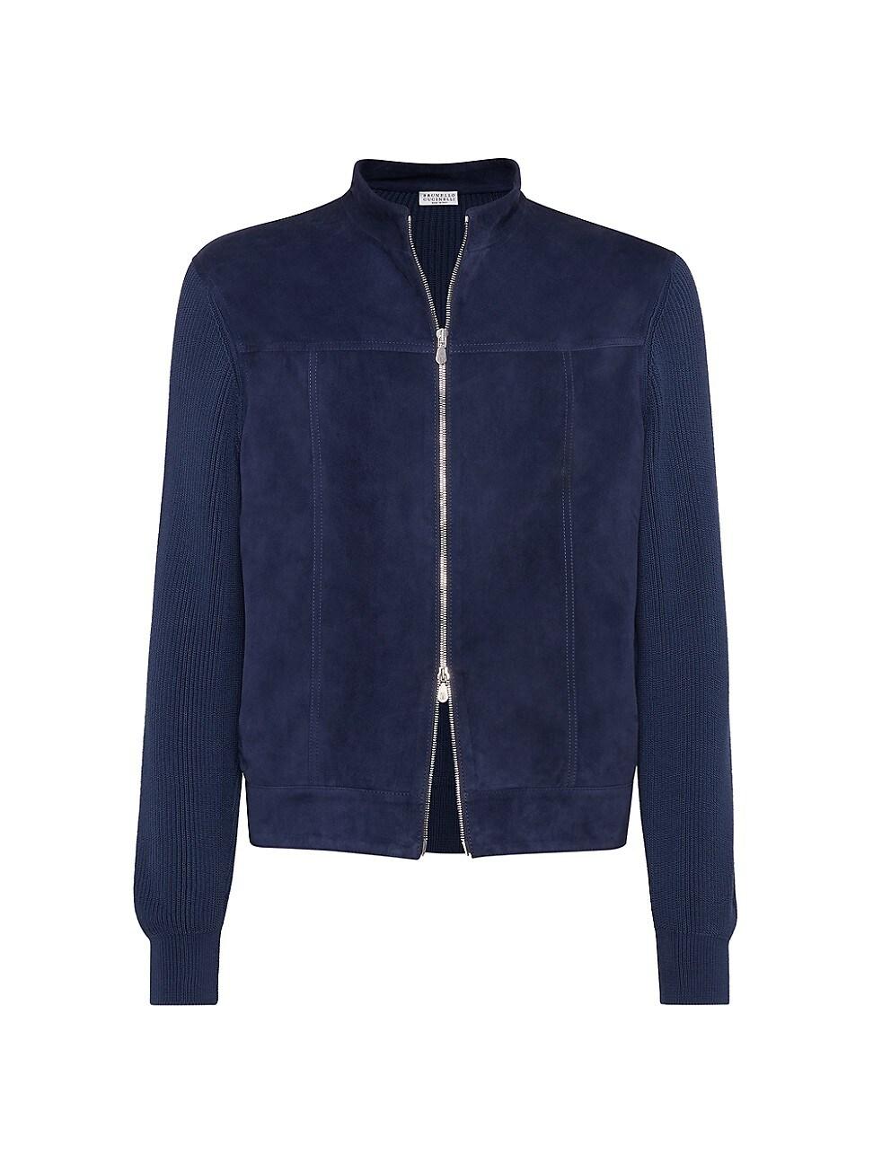 Mens Suede and Cotton Knit Bomber Jacket Product Image