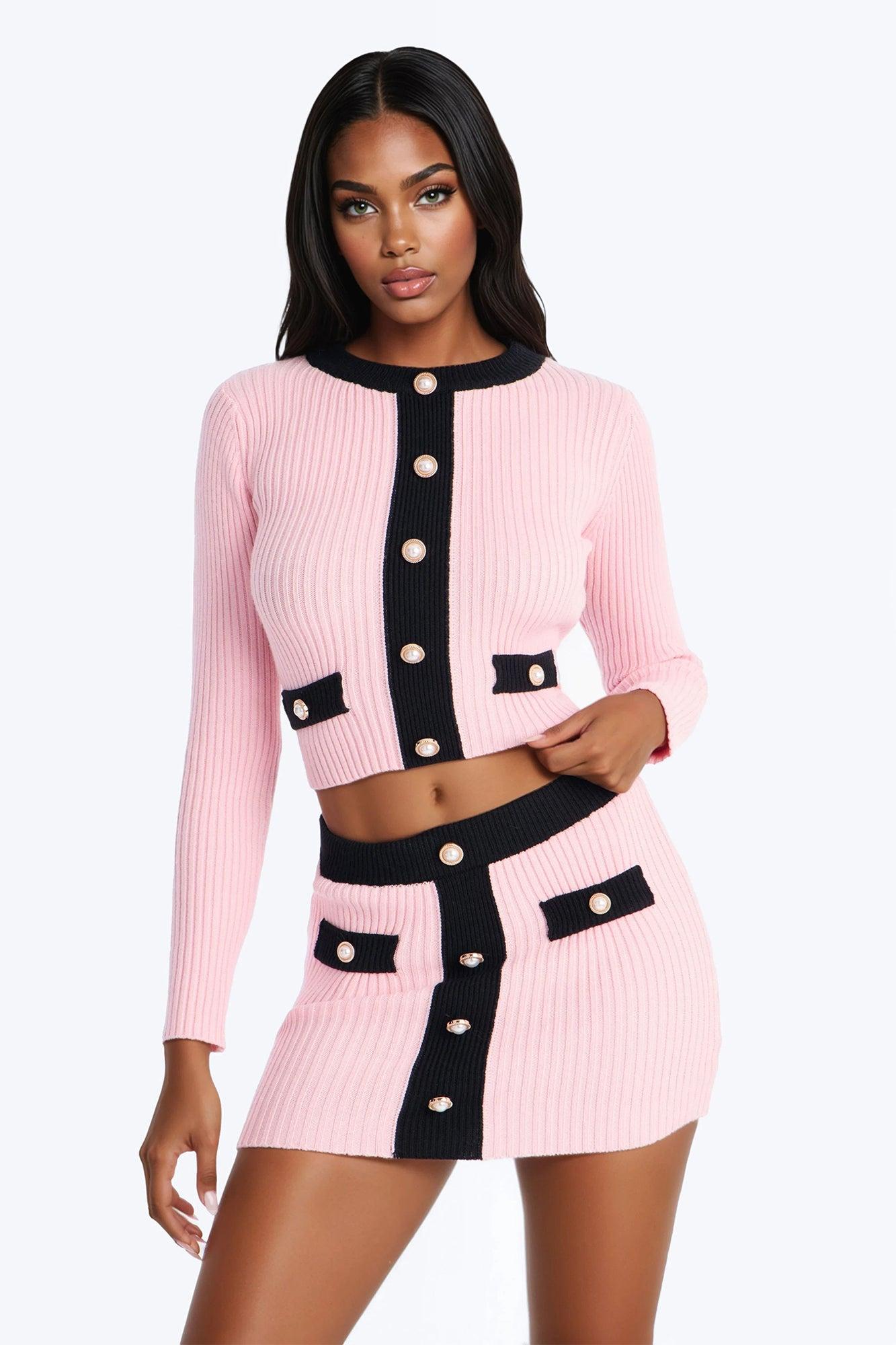 Shanon Sweater Mini Skirt Set - Pink Female Product Image