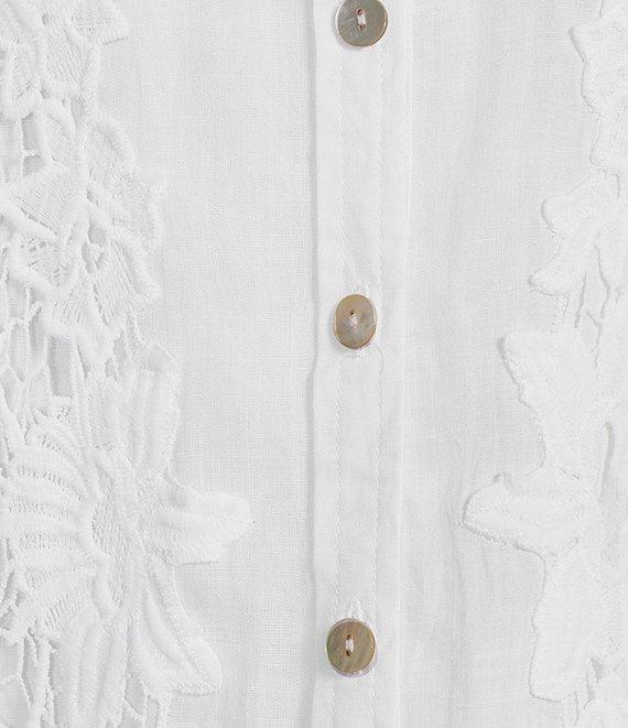 Ali Miles Woven Floral Lace Point Collar Long Sleeve Woven Layer Tank Button Front Tunic Product Image