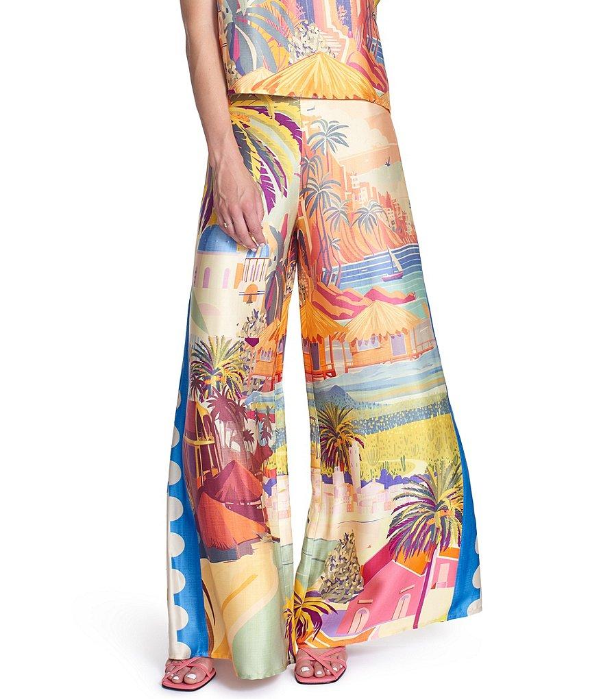 COREY LYNN CALTER Printed Satin Flat Front Palazzo Pants Product Image