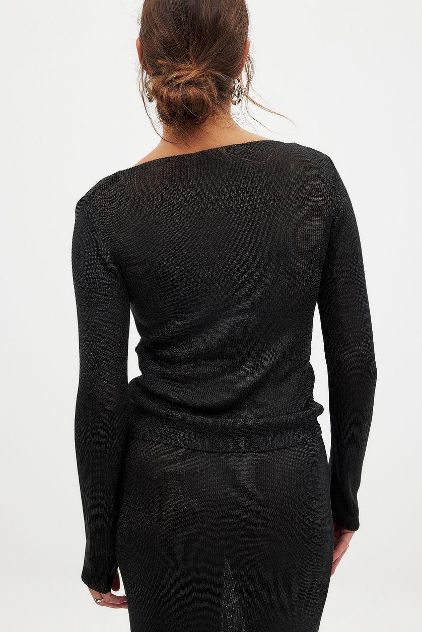 Boat Neck Knitted Metallic Sweater Product Image