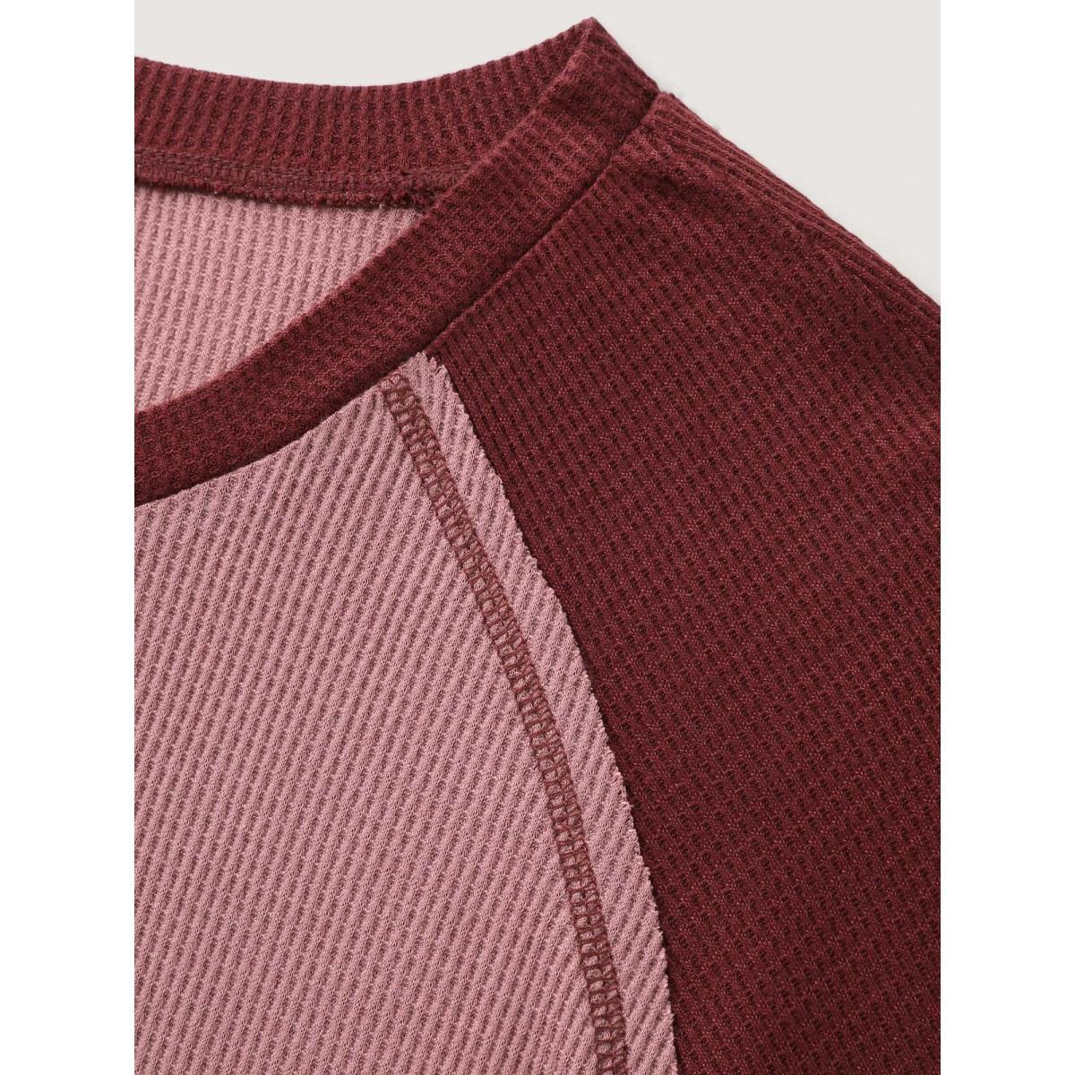Plus Size Color Contrast Waffle Knit T-Shirt Lilac Women Leisure Topstitching Round Neck Casual T-shirts BloomChic 14-16/1X Product Image