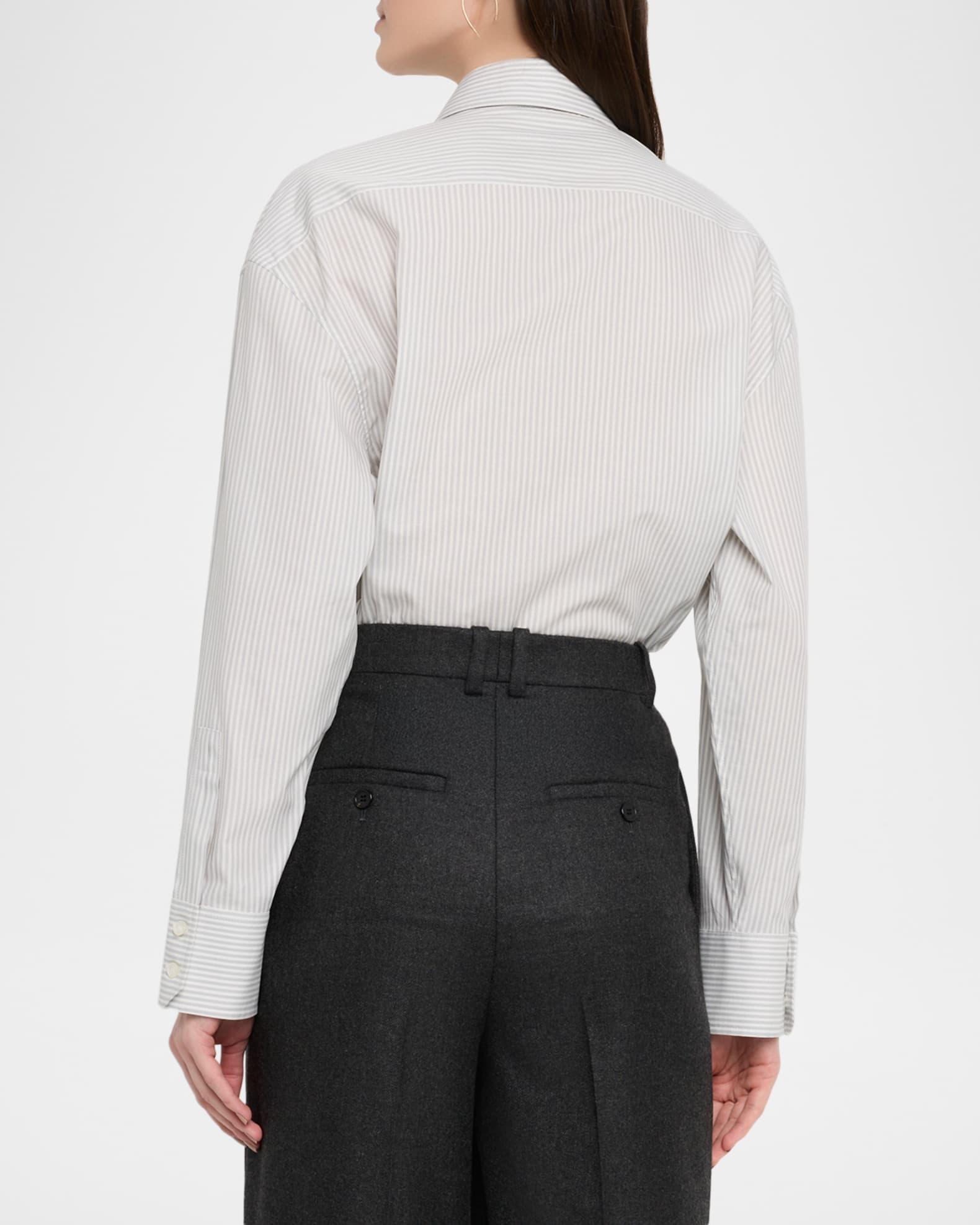 Long-Sleeve Collared Button-Down Blouse Product Image