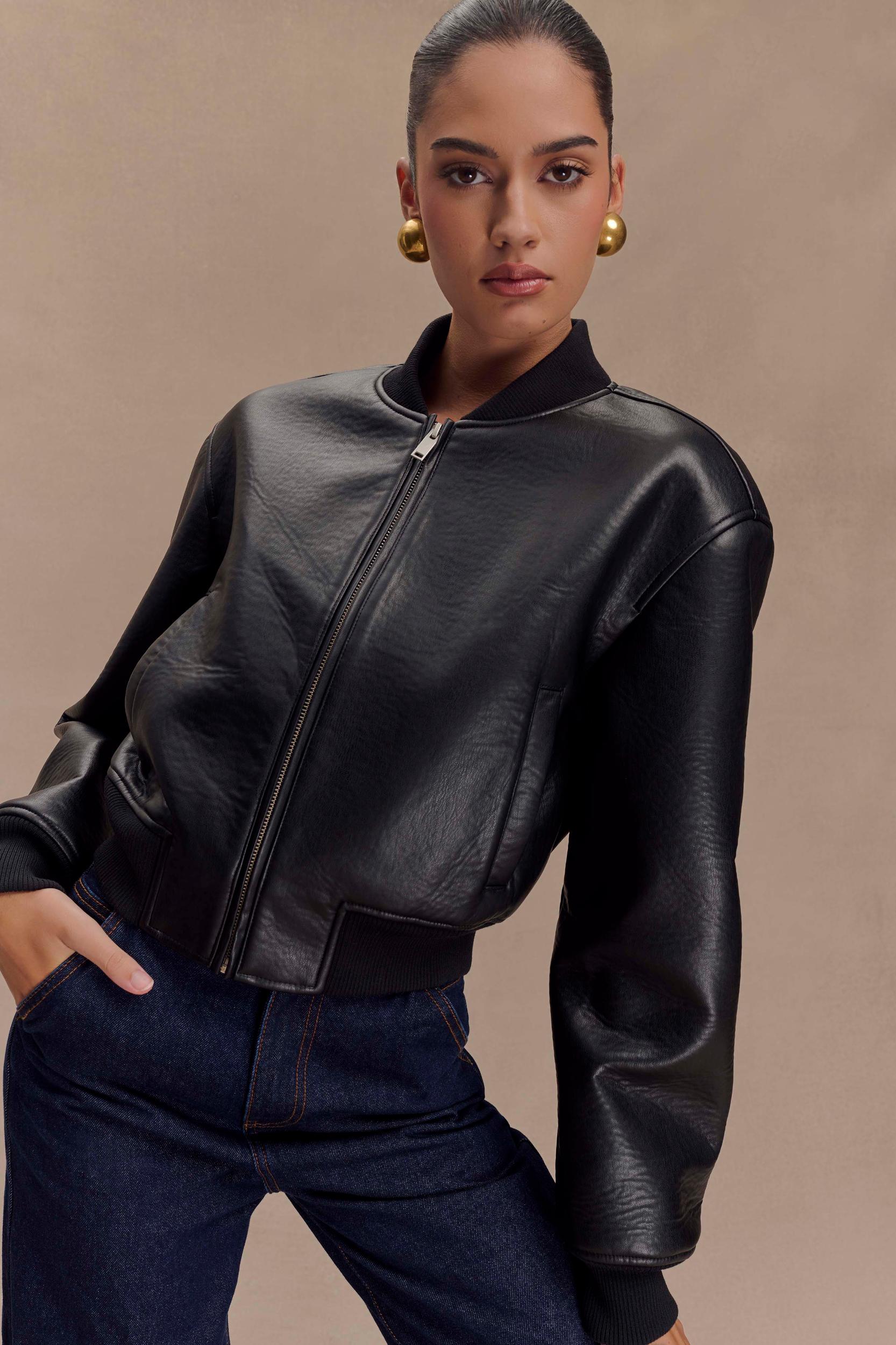 Codi Faux Leather Bomber Jacket - Black Product Image