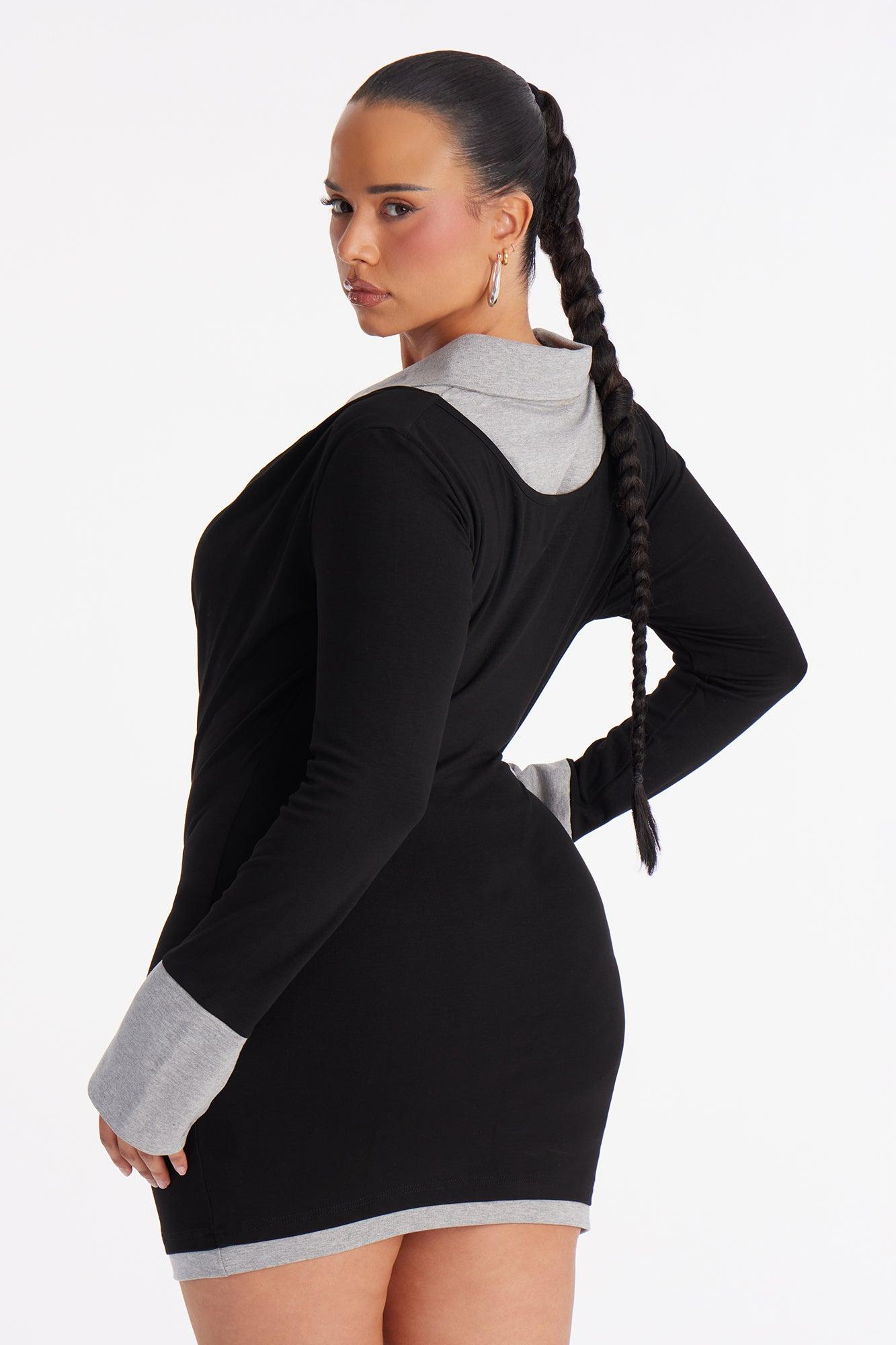 Angie Contrast Trim Cotton Mini Dress - Black Female Product Image