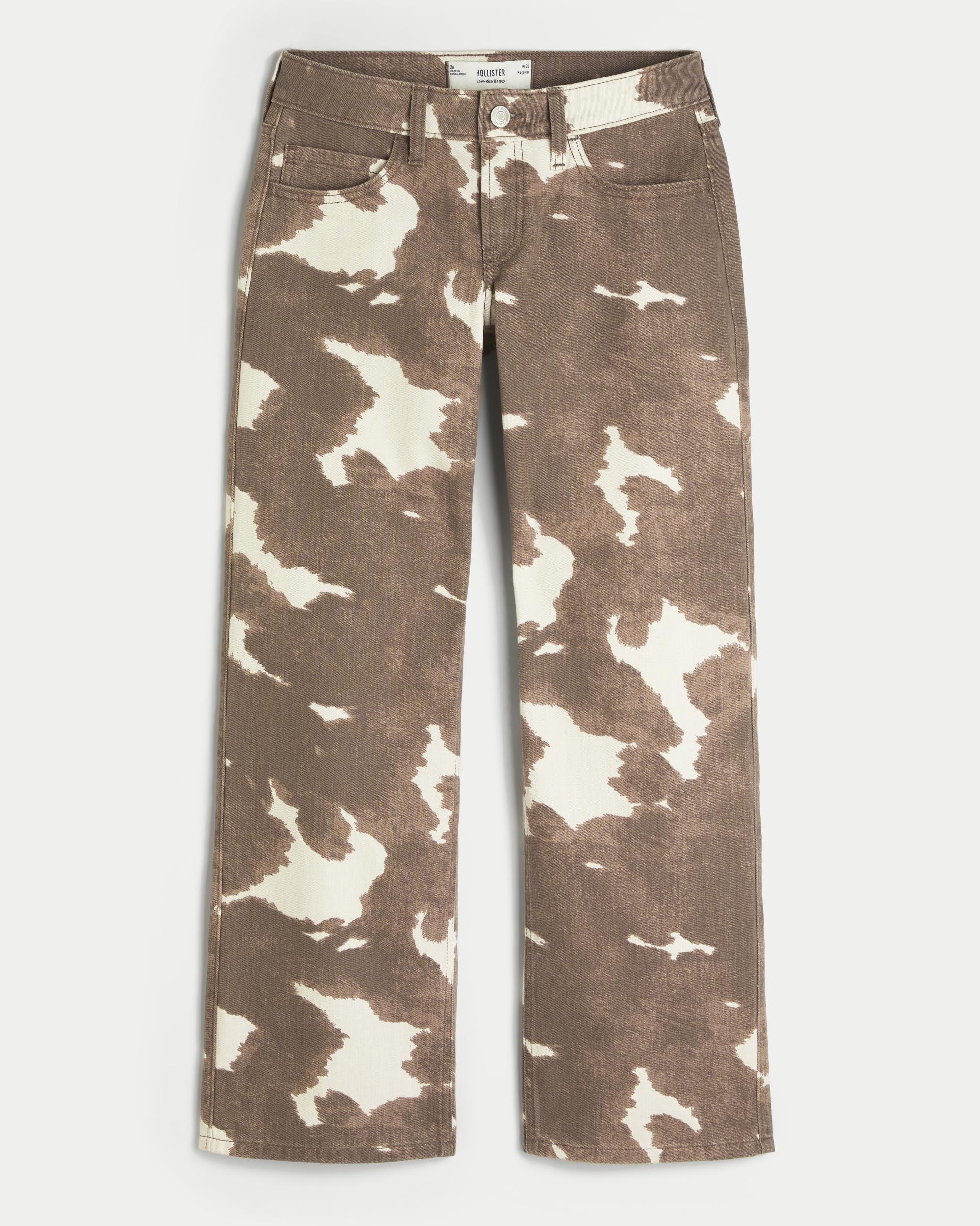 Low-Rise Cow Print Baggy Jeans Product Image