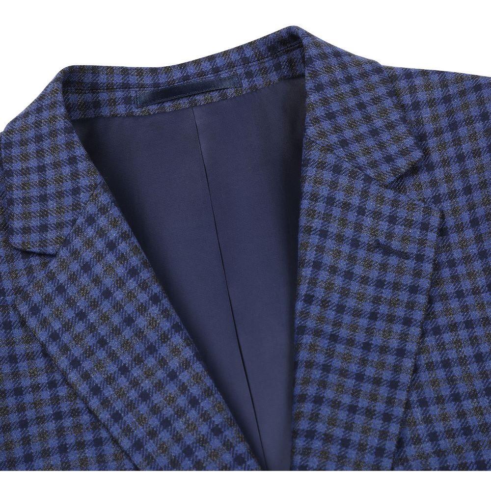 Wool Blend Blue Regular Fit Mini Check Pattern Sports Coat Product Image