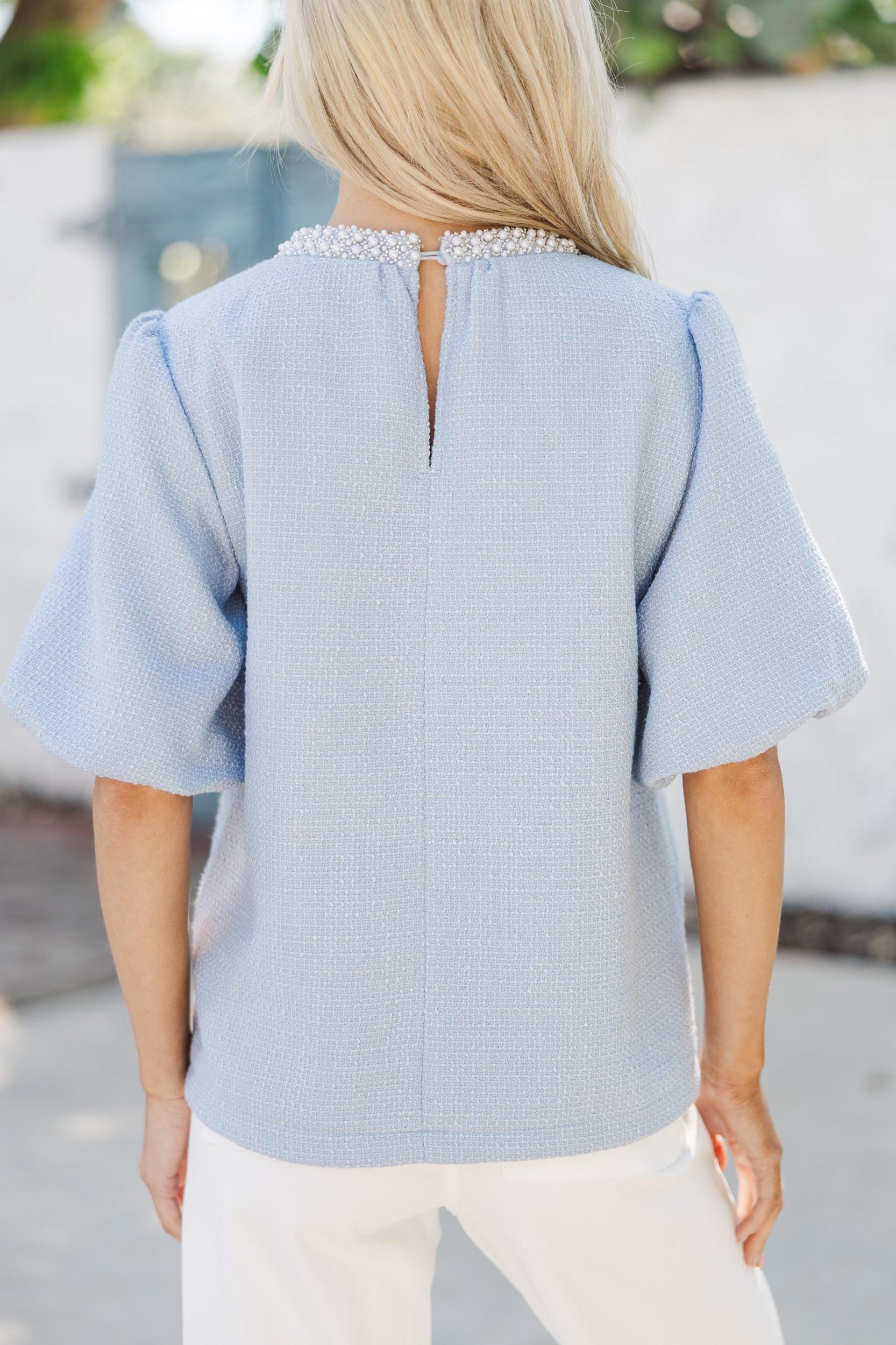 Calling On You Light Blue Tweed Blouse Female Product Image