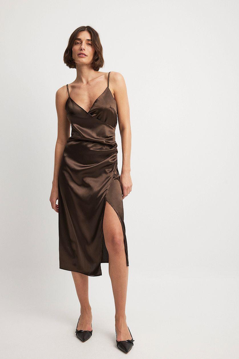 Overlap Satin Slip Dress Product Image