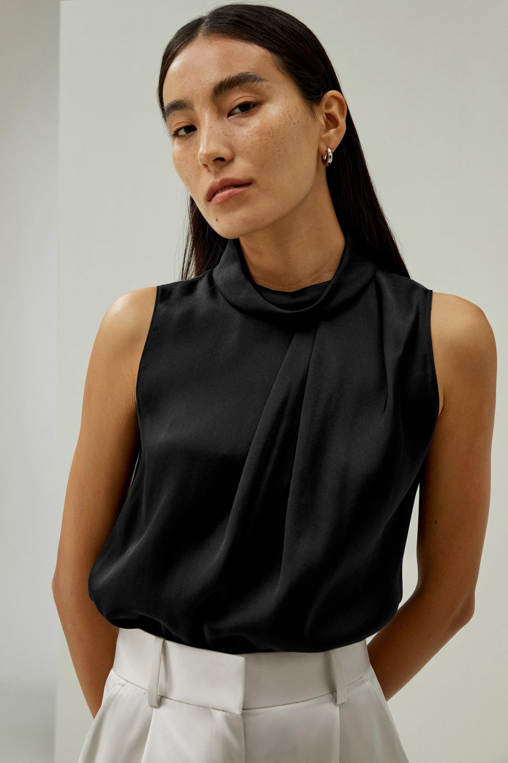 LILYSILK Silk Blouse Women - Dark Olive Mulberry Silk - Elegant Cowl Neck Blouse XS Product Image