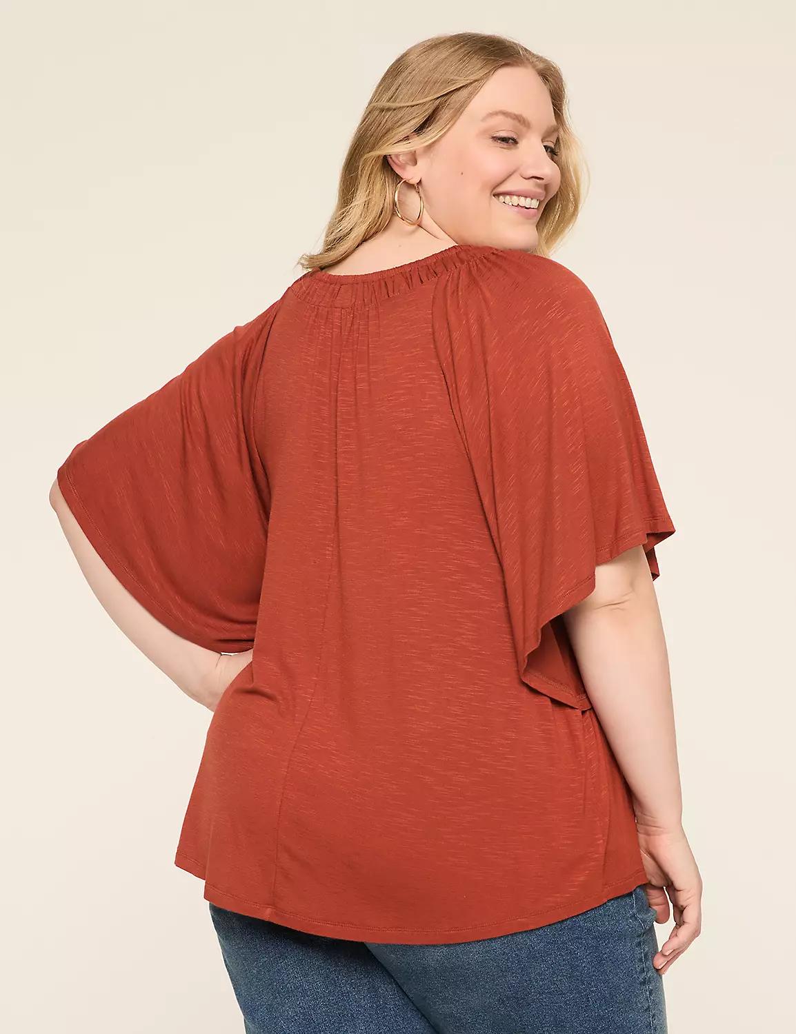 Dolman-Sleeve Shirred V-Neck Top Product Image