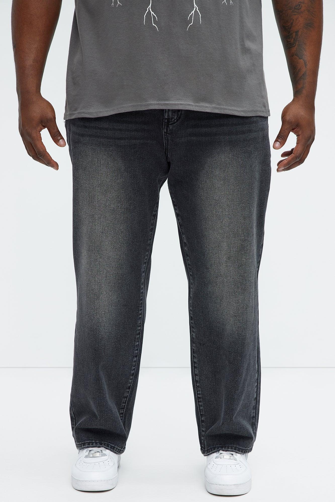 Drawstring Belt Straight Jeans - Black Wash Product Image