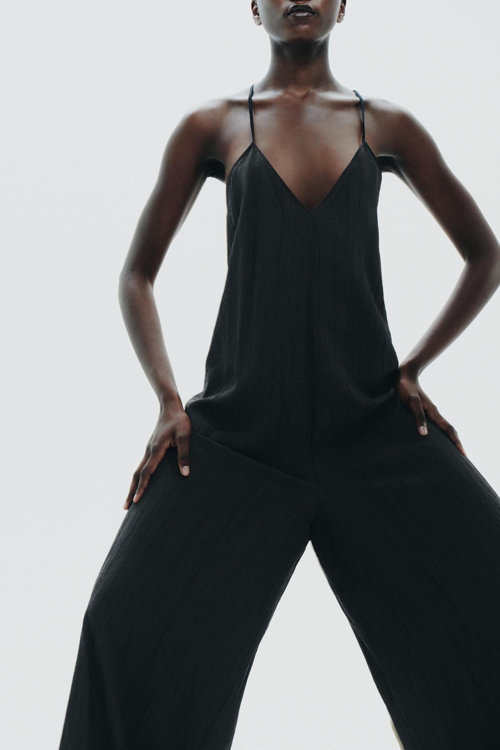 TEXTURED FLOWY LONG JUMPSUIT Product Image