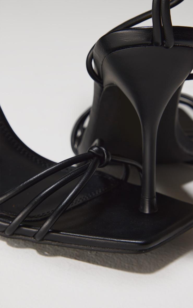 Wide Fit Black PU Square Toe Lace Up High Stiletto Heeled Sandals Product Image