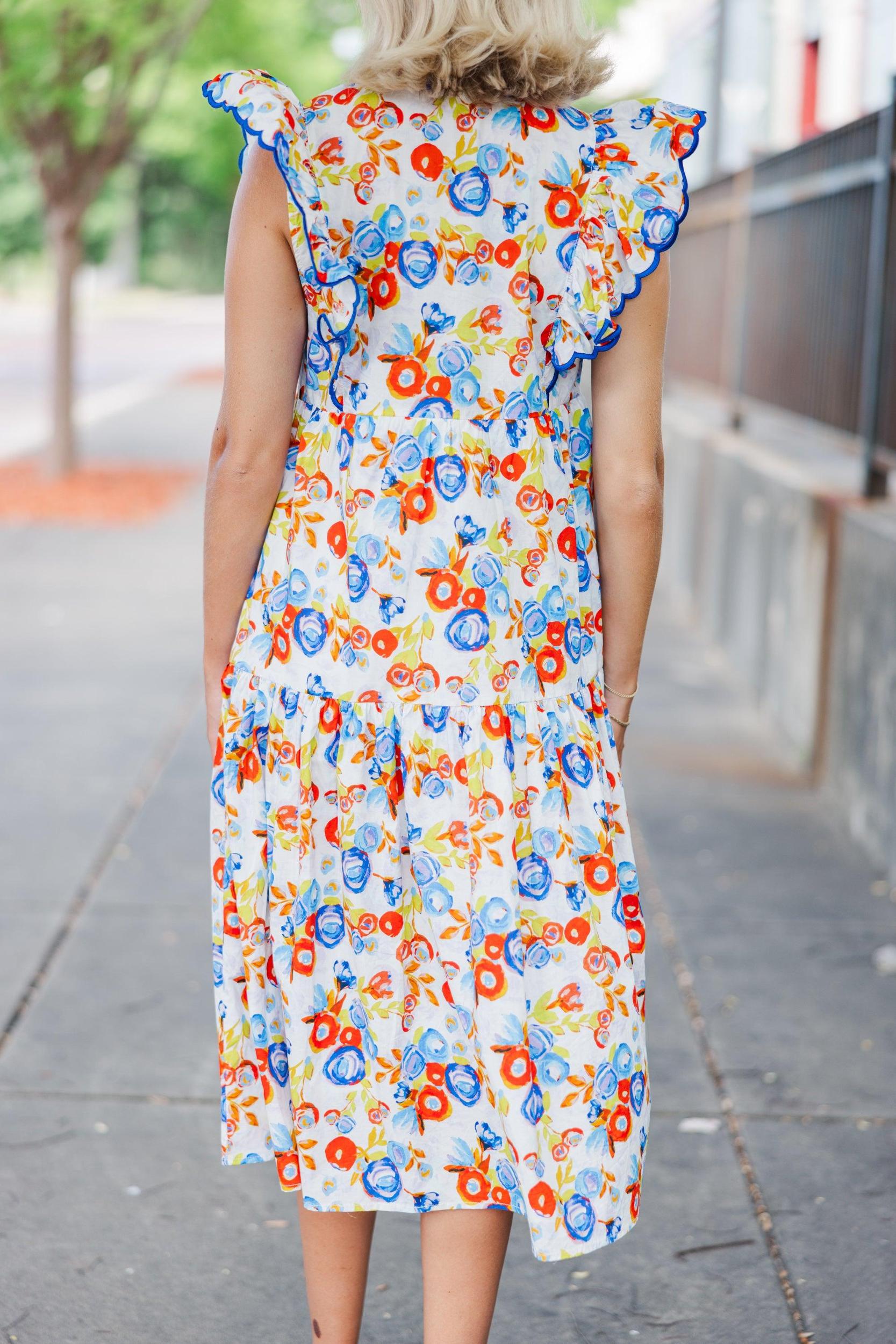Talk About Fun Blue Floral Dress Female Product Image