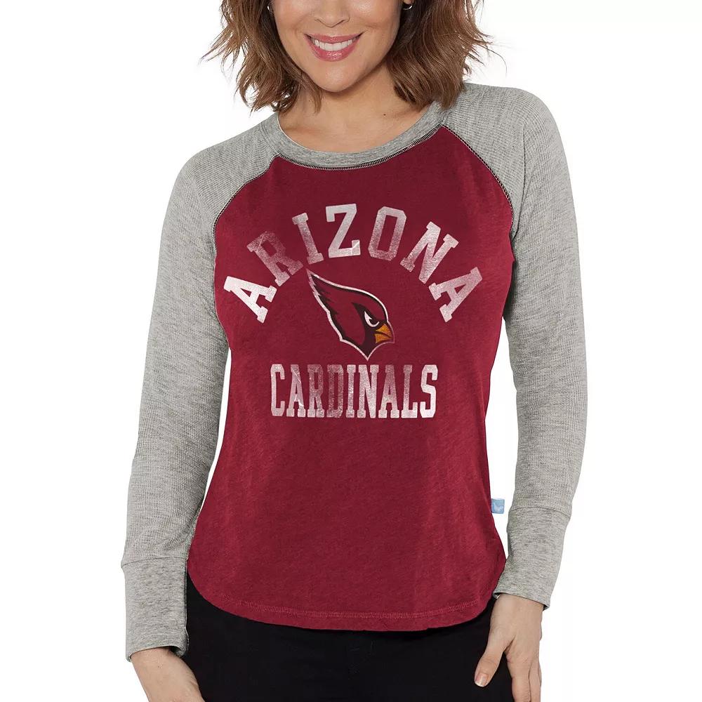 Women's G-III 4Her by Carl Banks Cardinal/Heather Gray Arizona Cardinals Waffle Knit Raglan Long Sleeve T-Shirt,  Product Image
