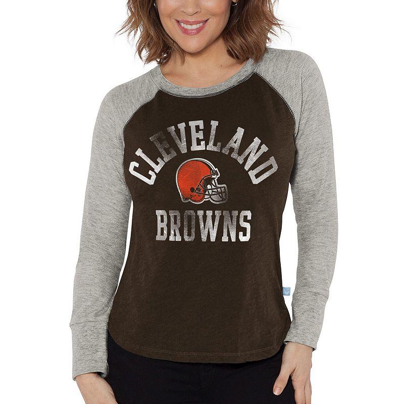 Women's G-III 4Her by Carl Banks Brown/Heather Gray Cleveland Browns Waffle Knit Raglan Long Sleeve T-Shirt, Size: XL Product Image