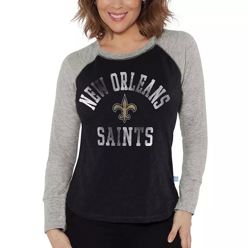 Women's G-III 4Her by Carl Banks Black/Heather Gray New Orleans Saints Waffle Knit Raglan Long Sleeve T-Shirt,  Product Image