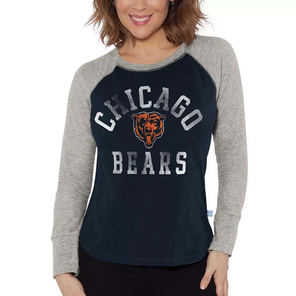 Women's G-III 4Her by Carl Banks Navy/Heather Gray Chicago Bears Waffle Knit Raglan Long Sleeve T-Shirt,  Product Image