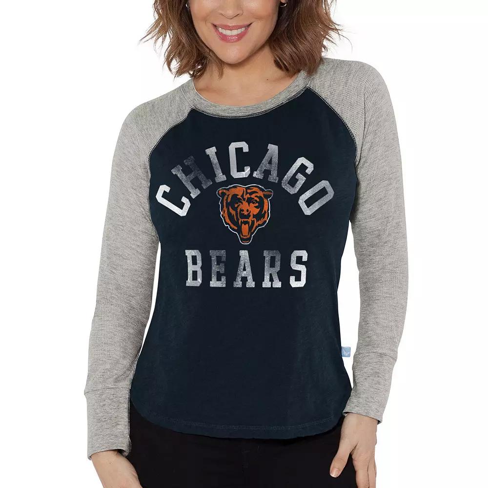 Women's G-III 4Her by Carl Banks Navy/Heather Gray Chicago Bears Waffle Knit Raglan Long Sleeve T-Shirt,  Product Image