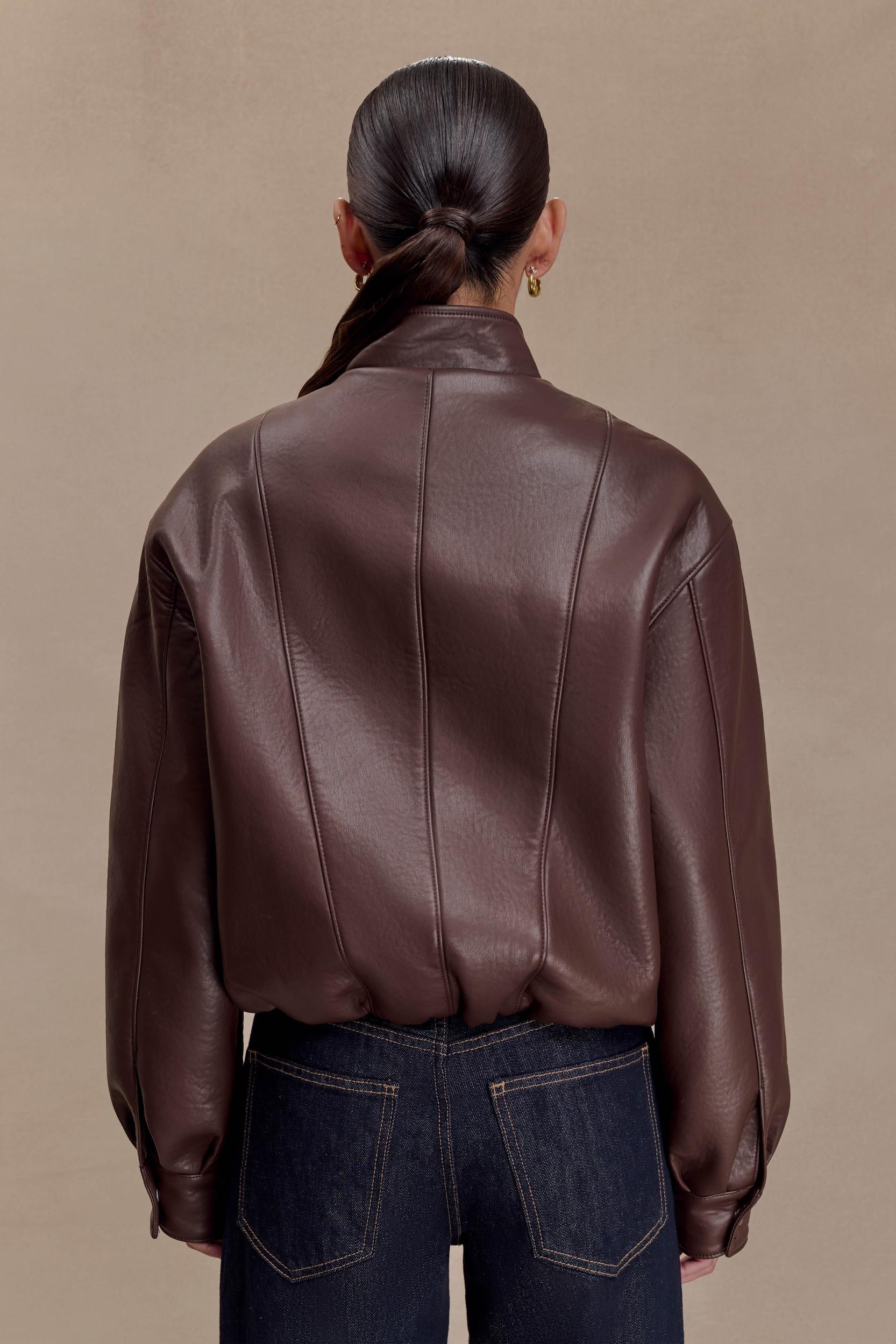 Curtis Faux Leather Bomber Jacket - Dark Chocolate Product Image