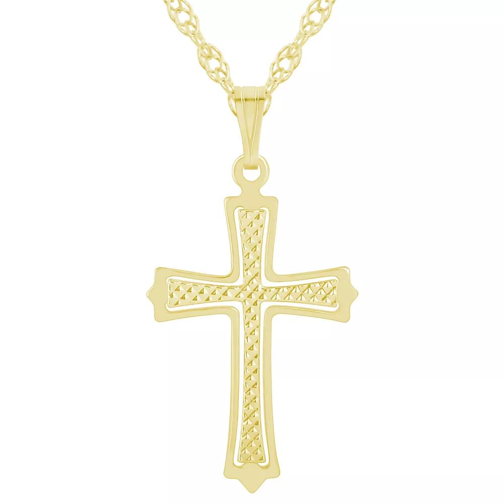 14k Gold Over Silver Patterned Cross Pendant Necklace, Women's, Size: 18", Gold Tone Product Image
