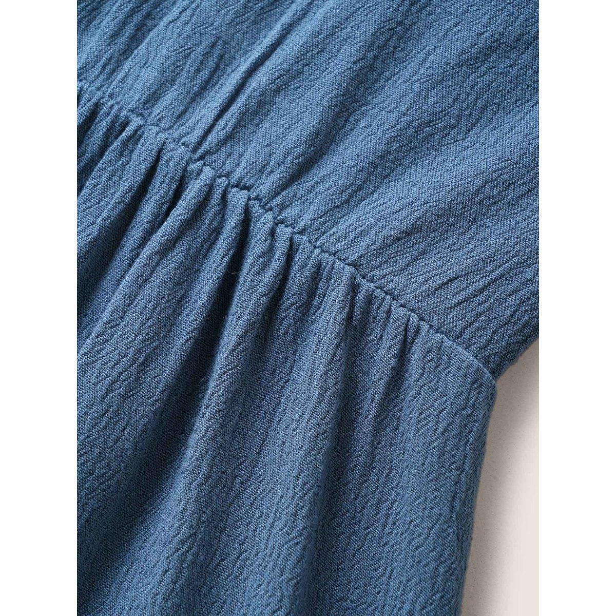 Plus Size Aegean Rayon Plain Button Detail Pompom Trim Blouse Women Resort Short sleeve V-neck Vacation Blouses BloomChic 18-20/2X Product Image