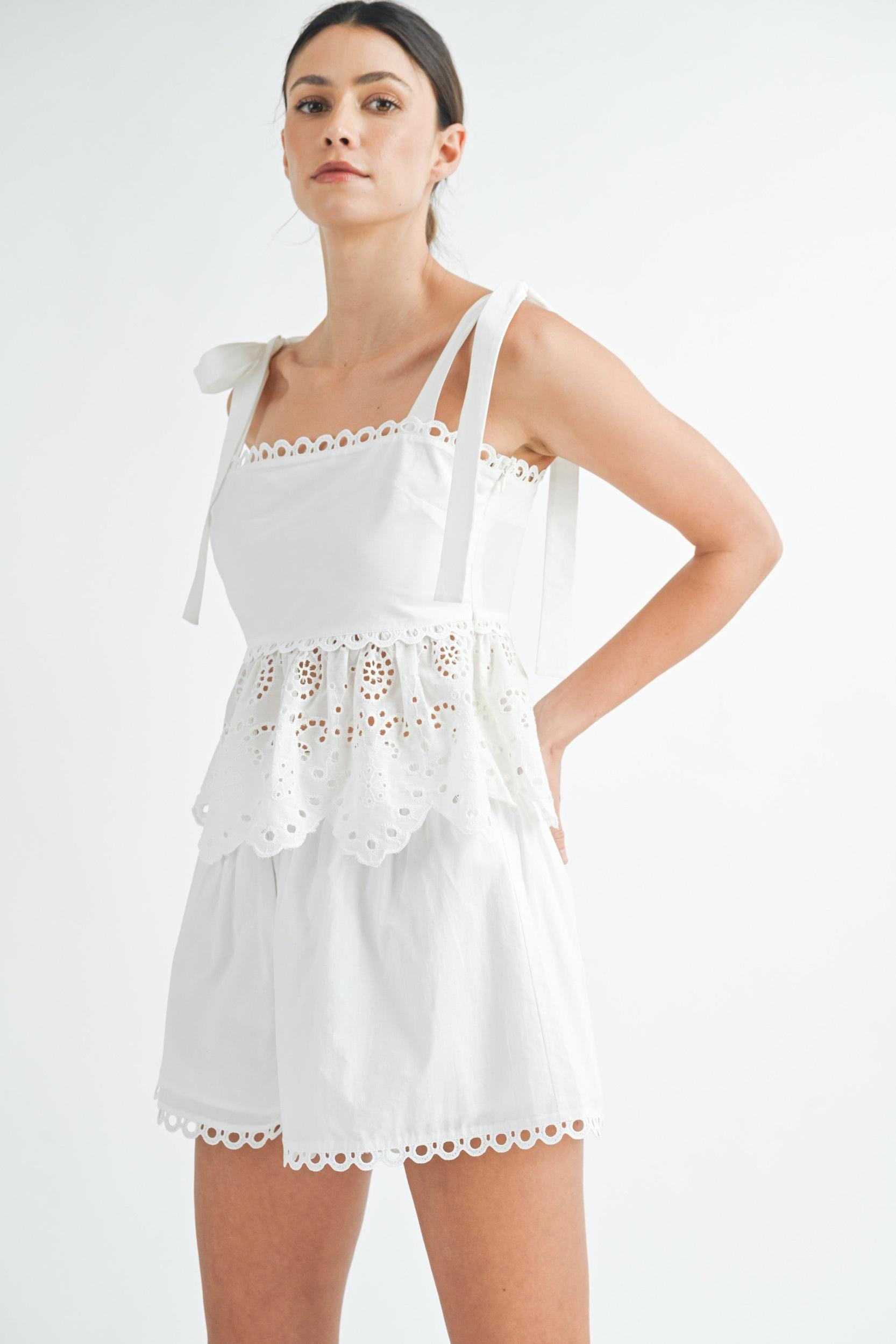 Eyelet Peplum Top & Shorts Set Product Image