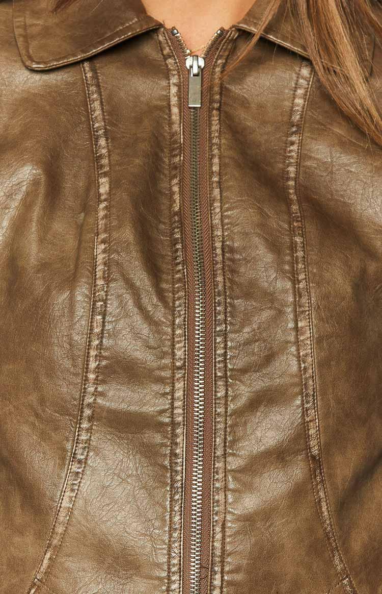 Street Style Brown PU Jacket Product Image