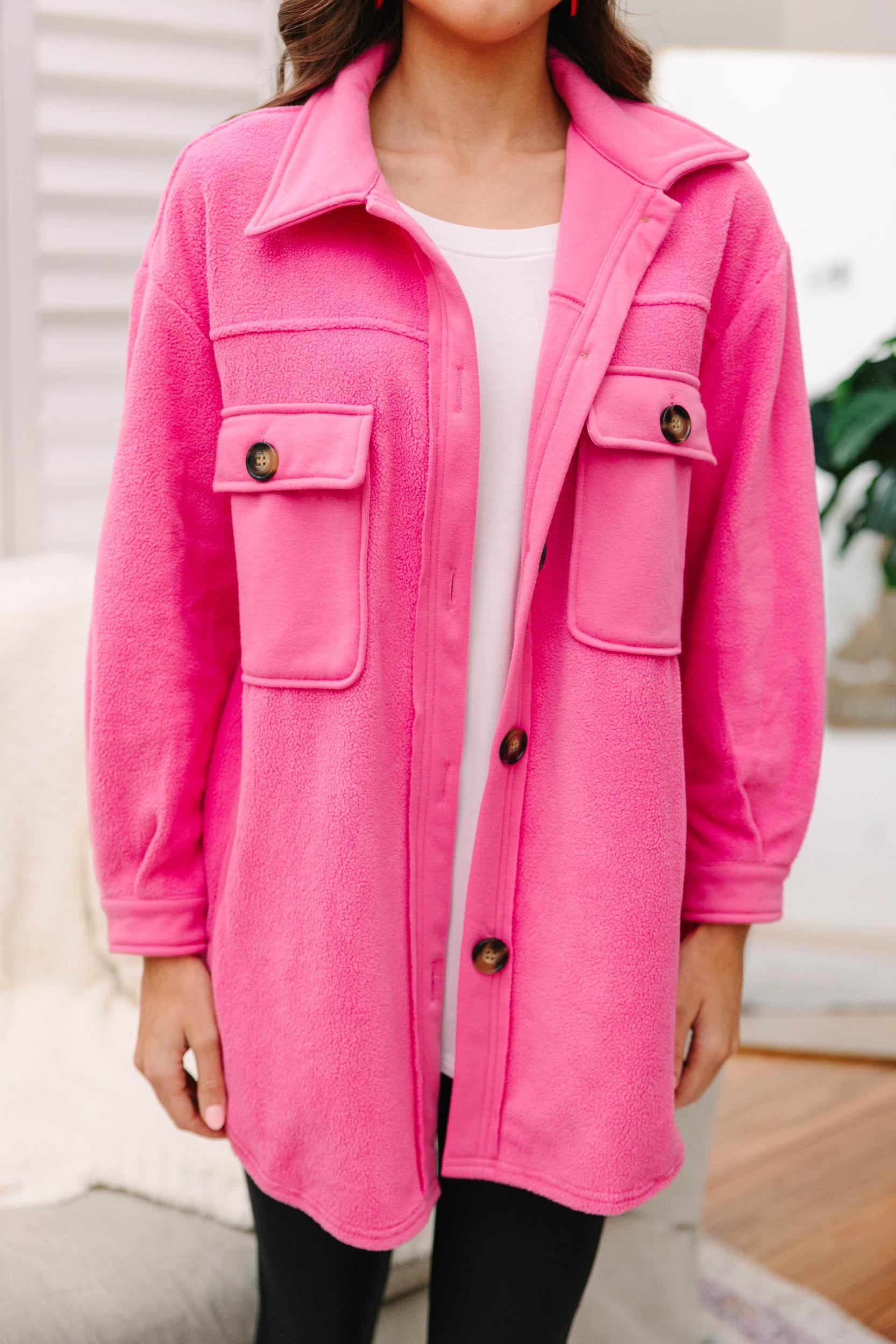 What I Like Bubble Gum Pink Fleece Shacket Female Product Image