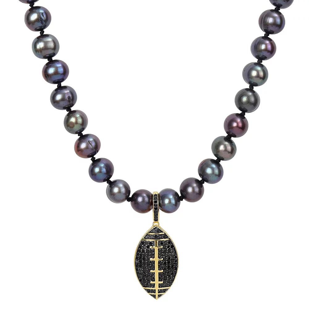 Stella Grace 18k Gold Over Silver Black Freshwater Cultured Pearl & Black Diamond Football Strand Necklace, Men's, Size: 19-21" ADJ, Gold Tone Product Image