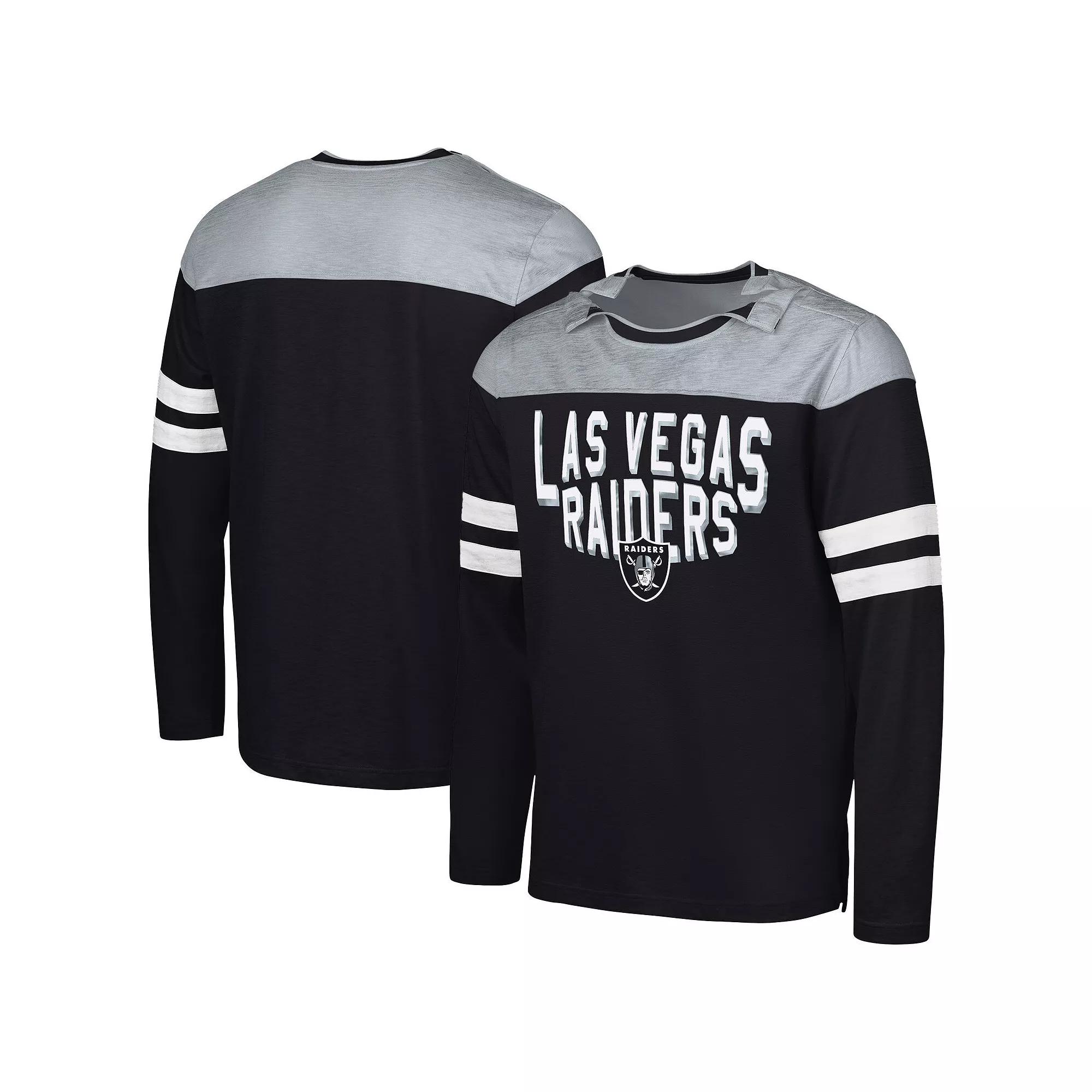 Men's G-III Sports by Carl Banks Black/Silver Las Vegas Raiders Adaptive Hail Mary Long Sleeve T-Shirt,  Product Image