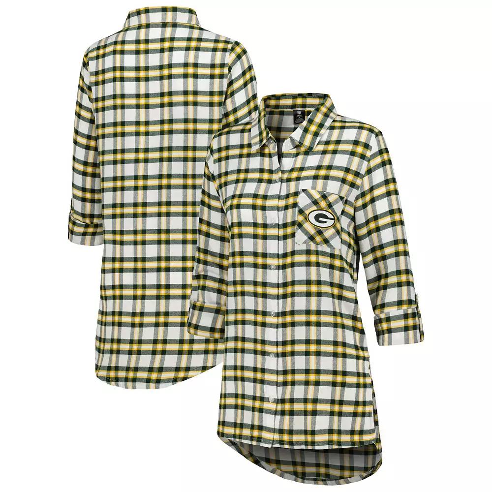 Women's Concepts Sport Green Green Bay Packers Sienna Plaid Full-Button Long Sleeve Nightshirt,  Product Image