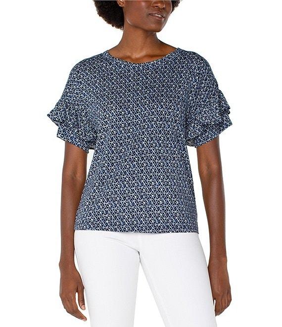 Liverpool Los Angeles Knit Printed Crew Neck Short Sleeve Top Product Image