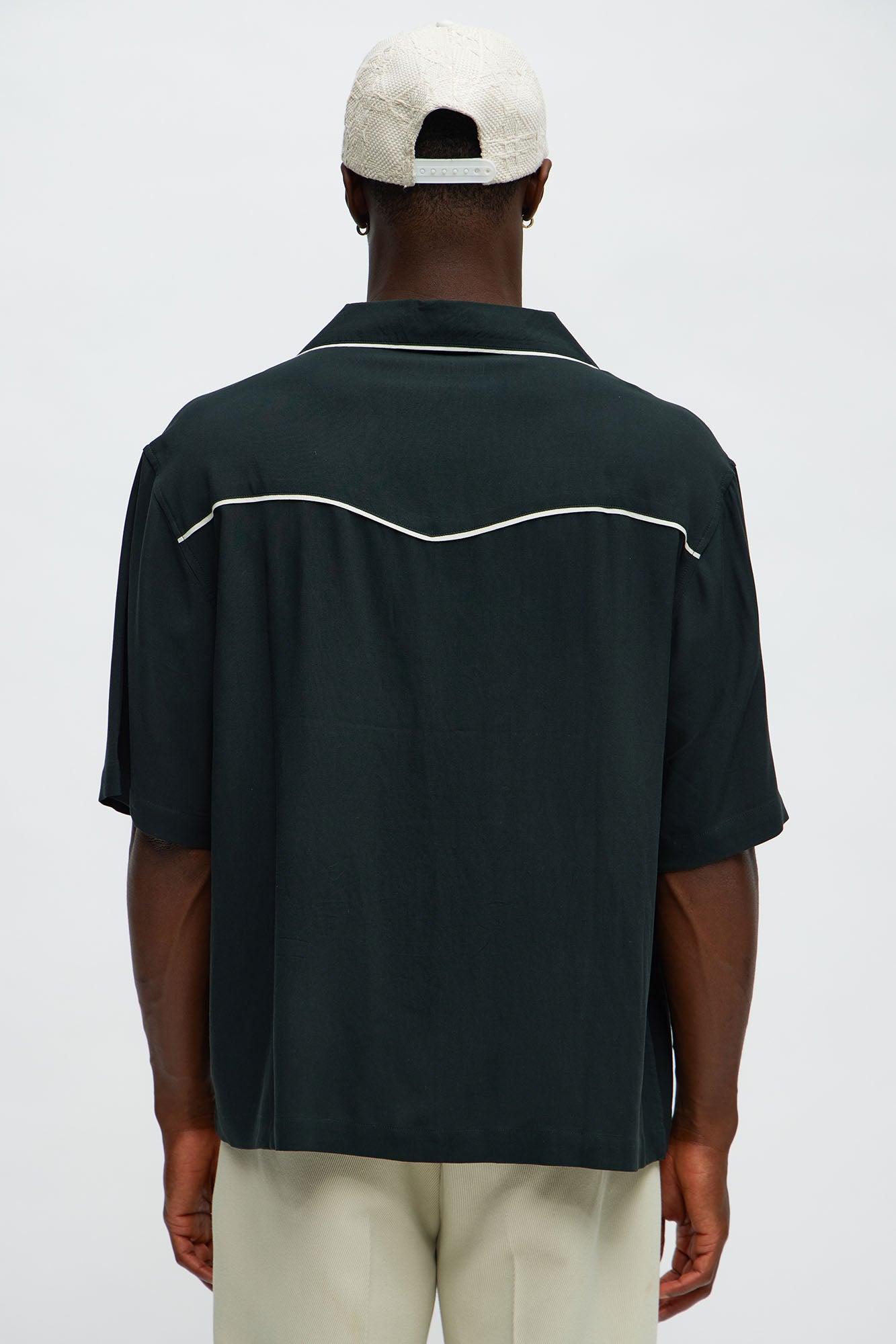 Casual Cropped PJ Style Button Up Shirt - Black Product Image