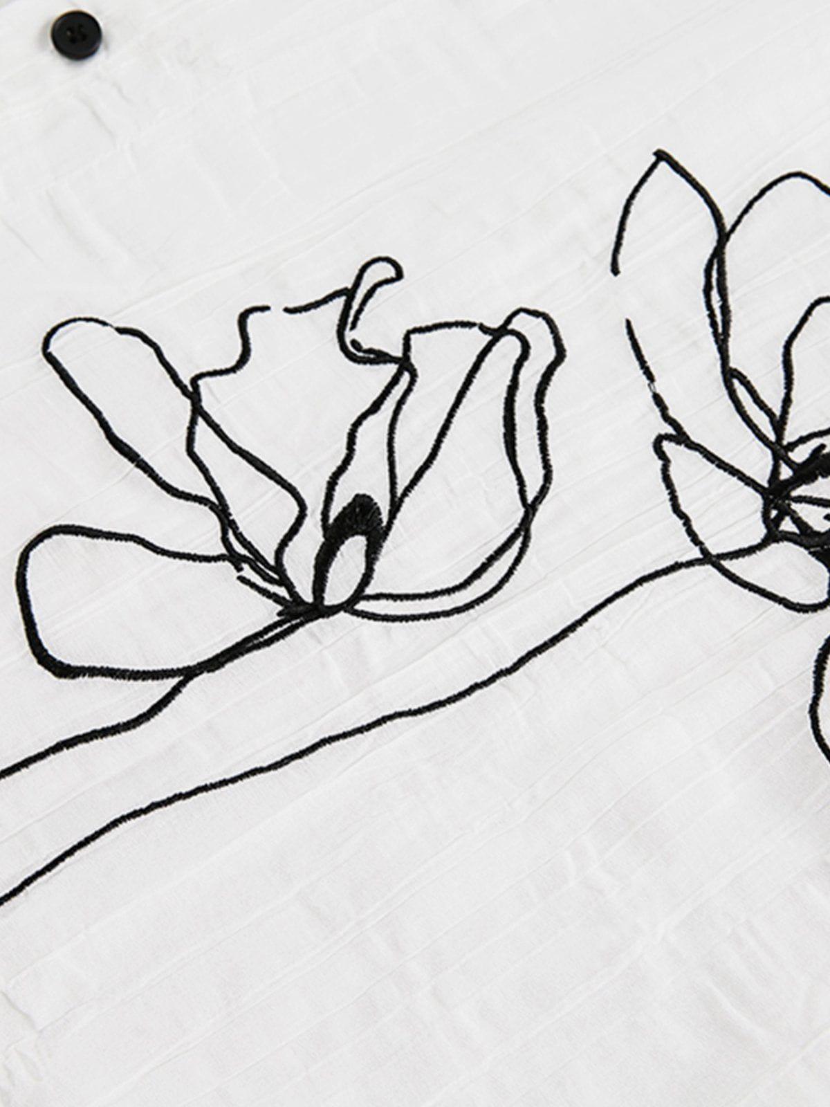 Aelfric Eden Texture Floral Embroidery Short Sleeve Shirt Product Image