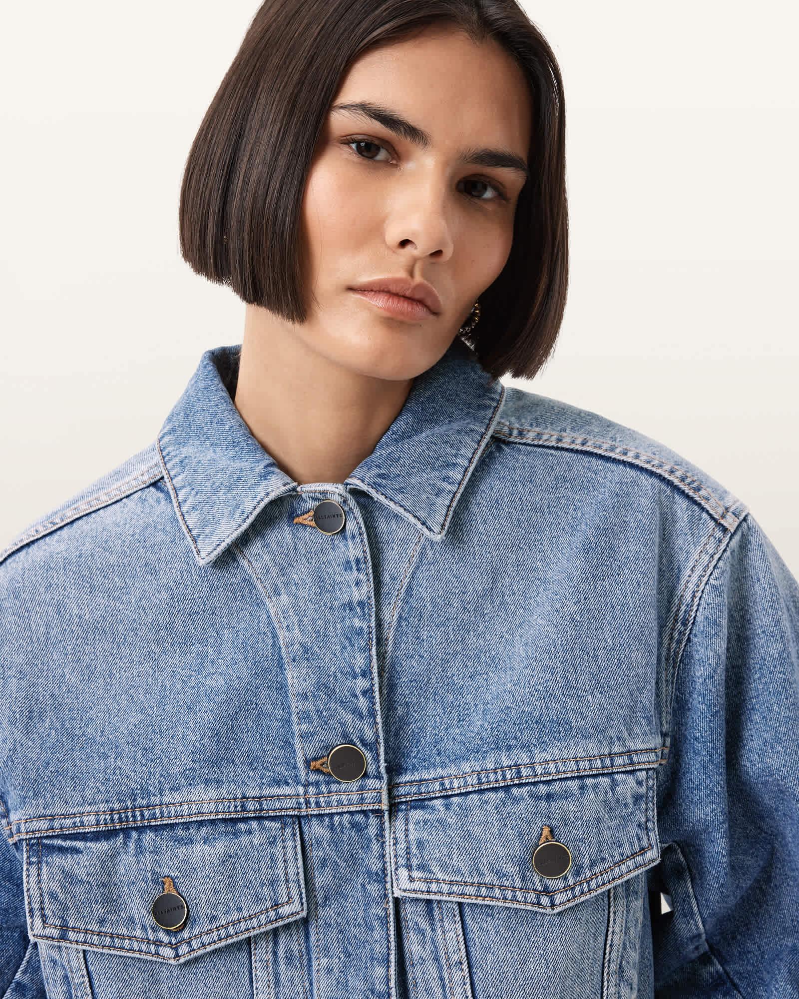 Luca Cropped Denim Jacket Mid Indigo | ALLSAINTS US Product Image