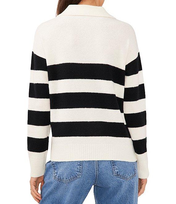 Vince Camuto Wide Striped Long Sleeve Point Collar Ribbed Cuff Knit Sweater Product Image