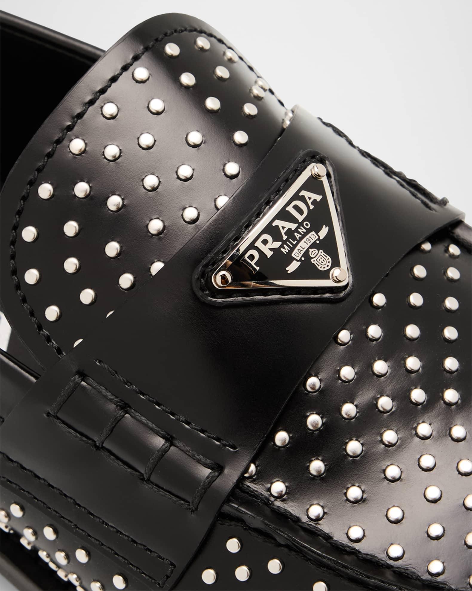 Spazzolato Leather Studded Loafers Product Image