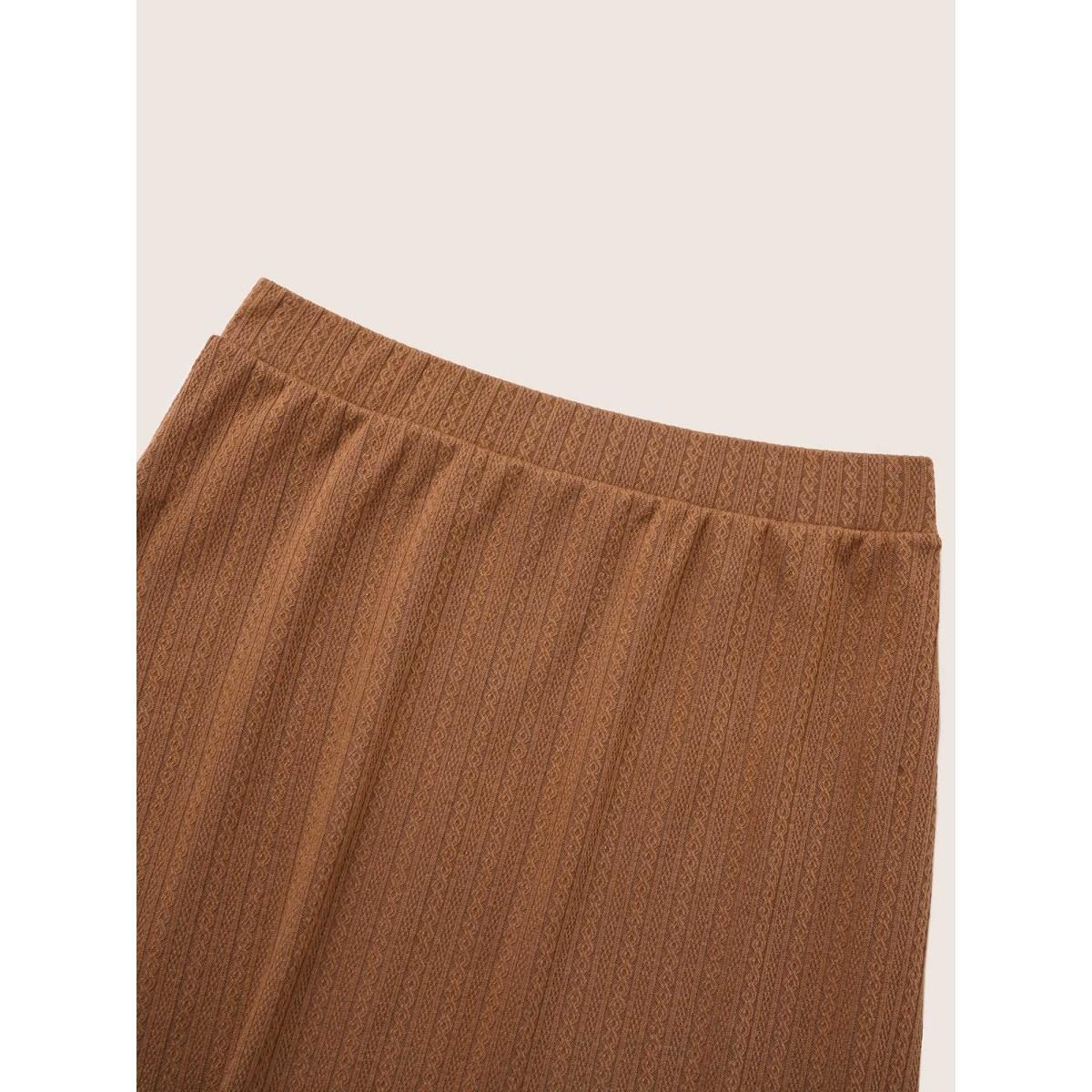 Plus Size A Line Elastic Waist Knit Jacquard Skirt Women Tan Workwear Essentials Texture Low stretch Office Skirts BloomChic 30/6X Product Image