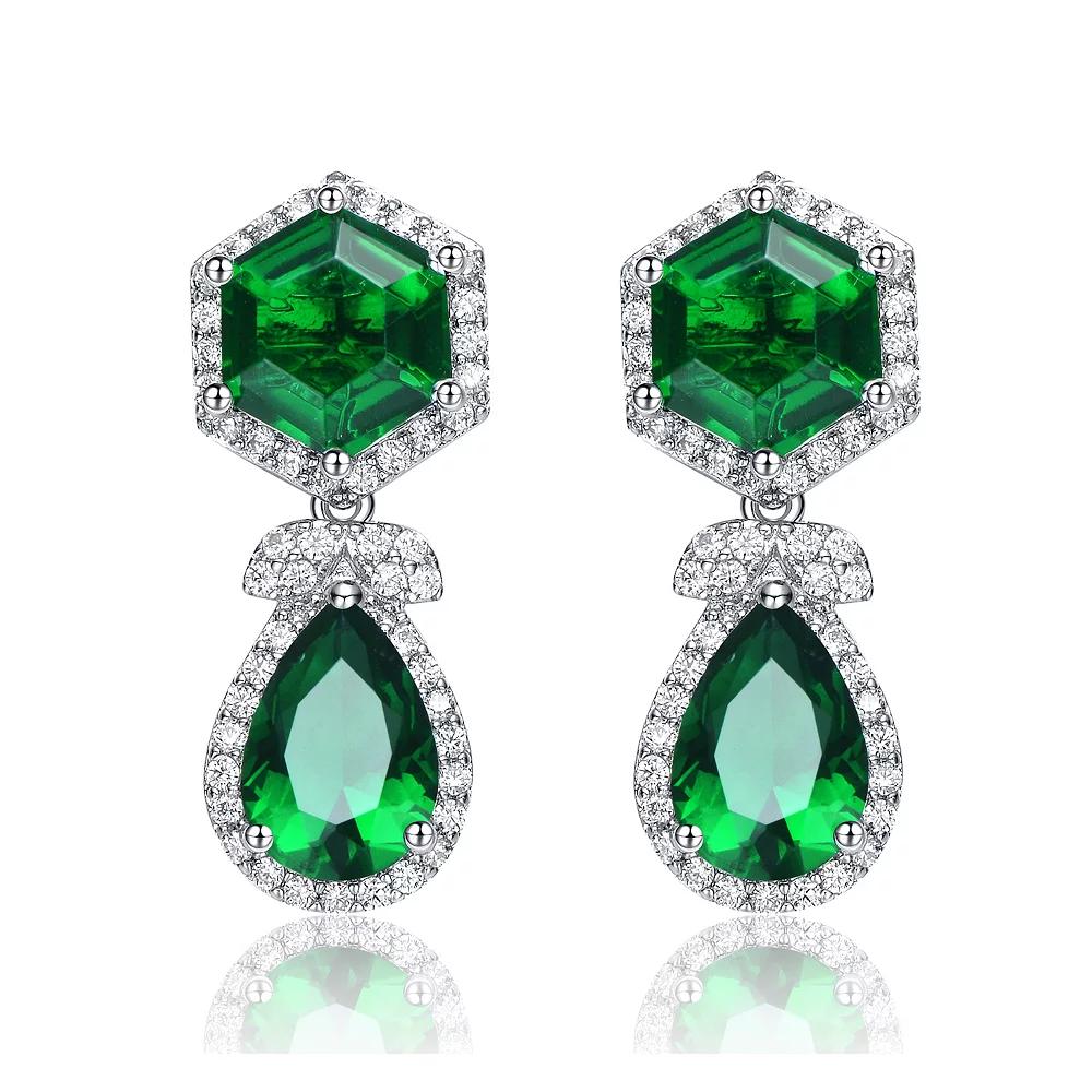 Sterling Silver Cubic Zirconia Vintage Formal Halo Dangle Earrings, Women's, Green Product Image