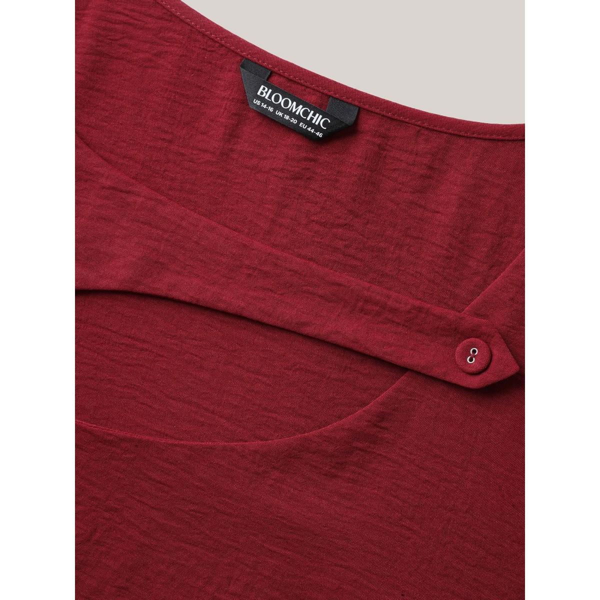 Plus Size Asymmetrical Neckline Cut-Out Solid Tank Top Women Burgundy Button Asymmetrical Neck Everyday-Casual Tank Tops Camis BloomChic 10/M Product Image